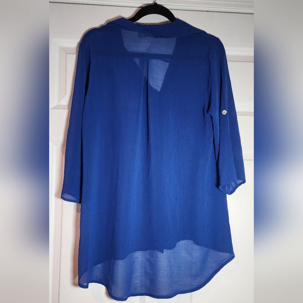 Caribe Sheer Blue Button Up Blouse S - Picture 4 of 4